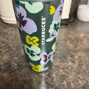 Starbucks Green and Purple Floral Accents Tumbler